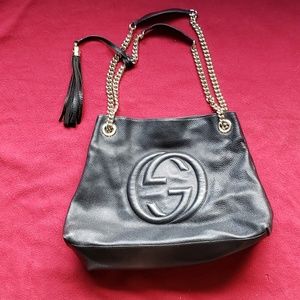 GUCCI Pebbled Calfskin Soho Chain Shoulder Bag